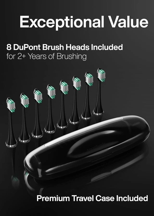 Alt view image 11 of 12 - Black Series Ultra Whitening Toothbrush ADA Accepted Electric Toothbrush- 8 Brush Heads & Travel Case 40,000 VPM Electric Motor & Wireless Charging - 4 Modes w Smart Timer