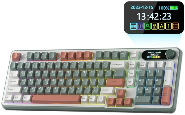 Alt view image 8 of 14 - ROYAL KLUDGE S98 Wireless Mechanical Keyboard w/Smart Display & Knob | 96% Top Mount RGB Gaming Keyboard BT/2.4G/USB-C, 5-Layer Noise Dampening, Creamy Sound Pre-lubed Switch,Hot Swap, 98 Keys