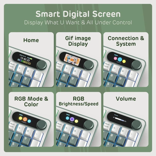 Alt view image 10 of 14 - ROYAL KLUDGE S98 Wireless Mechanical Keyboard w/Smart Display & Knob | 96% Top Mount RGB Gaming Keyboard BT/2.4G/USB-C, 5-Layer Noise Dampening, Creamy Sound Pre-lubed Switch,Hot Swap, 98 Keys