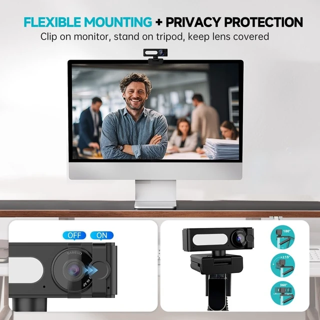 Alt view image 14 of 14 - G53 4K Webcam with Noise-Canceling Microphone for PC Laptop | 120° Wide-Angle & Autofocus Video Streaming Computer Camera, Remote Controlworks with Zoom/Teams/Mac