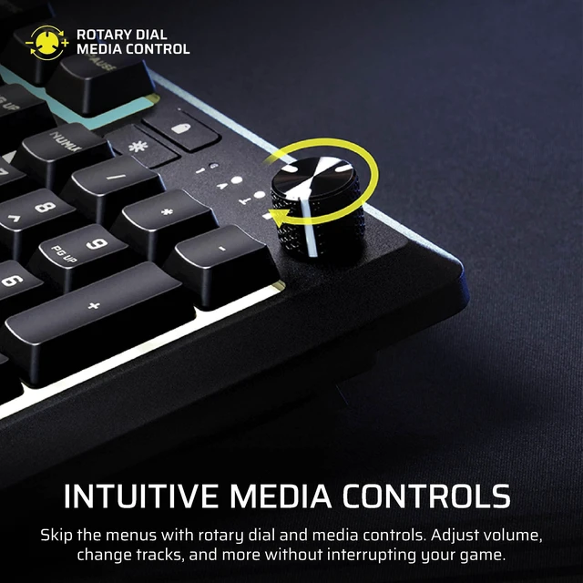 Alt view image 10 of 14 - Skiff 100 Quiet RGB Wired Gaming Keyboard US QWERTY Black | IP53 Spill & Dust Resistant, Responsive Keys, Media Dial