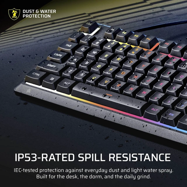 Alt view image 12 of 14 - Skiff 100 Quiet RGB Wired Gaming Keyboard US QWERTY Black | IP53 Spill & Dust Resistant, Responsive Keys, Media Dial
