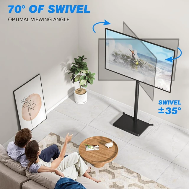 Alt view image 10 of 14 - Swivel Floor TV Stand for 32-65 Inch Flat Screen TVs | Height Adjustable Mount, Solid Wood Base, Space Saving, Holds 88lbs, Max VESA 400x400mm for Living Room Bedroom Corner