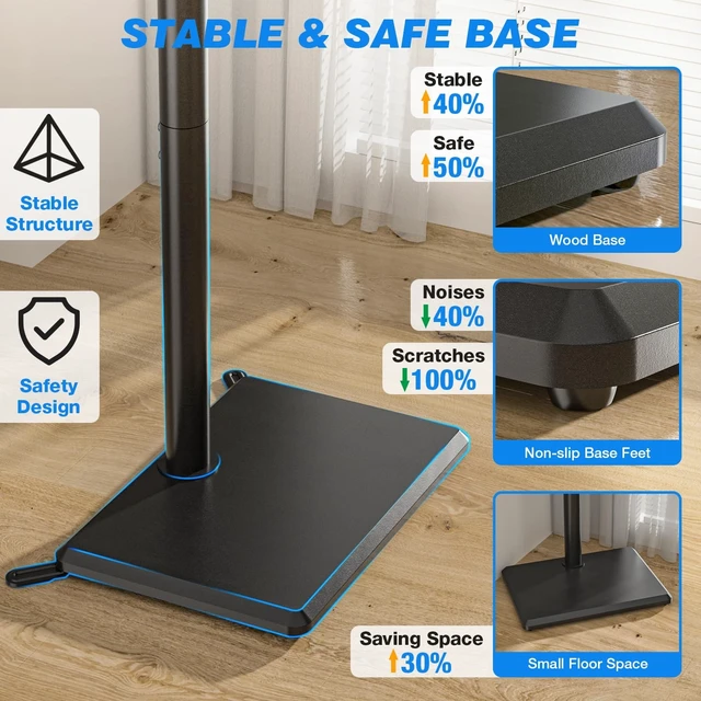 Alt view image 12 of 14 - Swivel Floor TV Stand for 32-65 Inch Flat Screen TVs | Height Adjustable Mount, Solid Wood Base, Space Saving, Holds 88lbs, Max VESA 400x400mm for Living Room Bedroom Corner