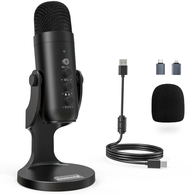 Alt view image 8 of 14 - Podcast Microphone for PC, Noise Cancellation USB Mic with Gain, Volume Adjustment & Mute Button, Monitoring & Echo, for YouTube, TikTok, Podcasting, Streaming, iPhone, iPad, Android, Mac