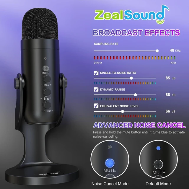 Alt view image 10 of 14 - Podcast Microphone for PC, Noise Cancellation USB Mic with Gain, Volume Adjustment & Mute Button, Monitoring & Echo, for YouTube, TikTok, Podcasting, Streaming, iPhone, iPad, Android, Mac