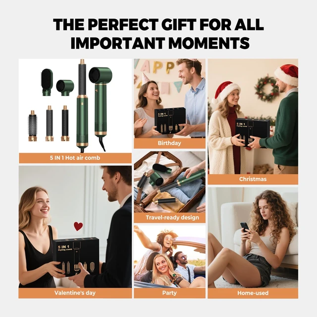 Alt view image 13 of 14 - 5 in 1 Blow Dryer Brush, Upgrade Hair Dryer Brush Set Multifunctional | Air Styler Curling Wrap Air Curler, Hot Air Brush Curling Iron Hair Styling Tools As A Gift for Straight/Curl/Dry/Smooth