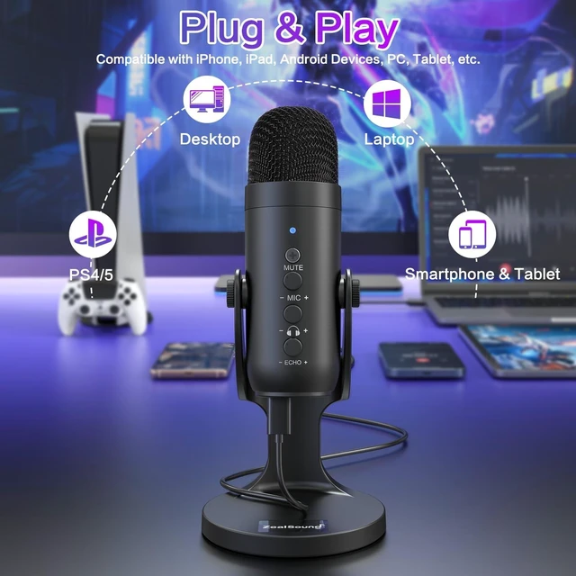 Alt view image 11 of 14 - Podcast Microphone for PC, Noise Cancellation USB Mic with Gain, Volume Adjustment & Mute Button, Monitoring & Echo, for YouTube, TikTok, Podcasting, Streaming, iPhone, iPad, Android, Mac