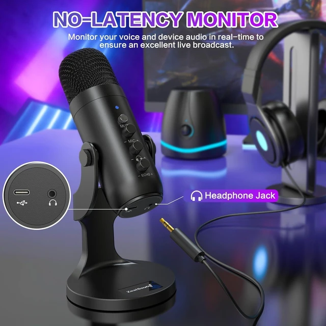 Alt view image 12 of 14 - Podcast Microphone for PC, Noise Cancellation USB Mic with Gain, Volume Adjustment & Mute Button, Monitoring & Echo, for YouTube, TikTok, Podcasting, Streaming, iPhone, iPad, Android, Mac