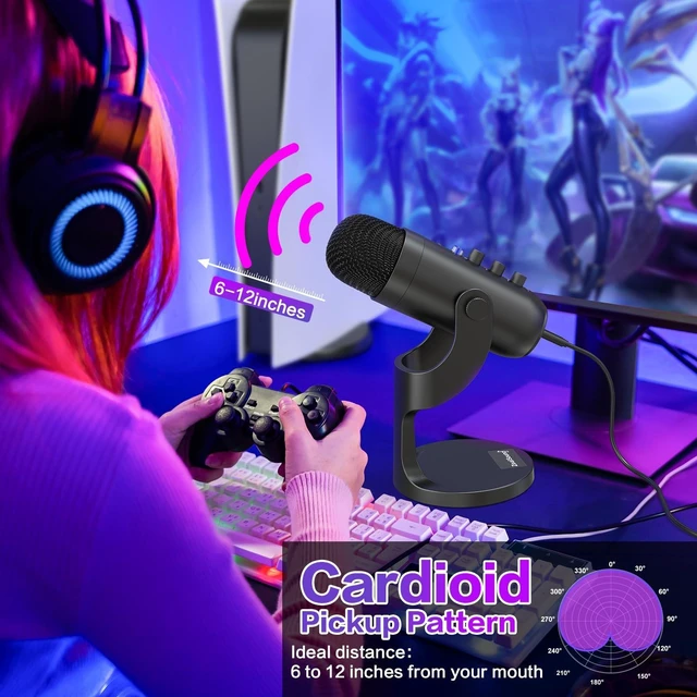 Alt view image 14 of 14 - Podcast Microphone for PC, Noise Cancellation USB Mic with Gain, Volume Adjustment & Mute Button, Monitoring & Echo, for YouTube, TikTok, Podcasting, Streaming, iPhone, iPad, Android, Mac