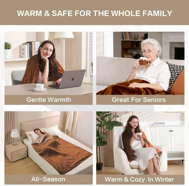 Alt view image 9 of 14 - Heated Blanket Throw, Soft Double Flannel Electric Heating Blanket | ETL & FCC Certified, 3 Heat Levels, 4H Auto Off, Overheat Protection, Washable, for Couch, Bed, Office, Gifts for Women Men