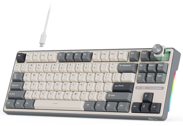 Alt view image 8 of 14 - R87 Pro Wired Mechanical Keyboard TKL with Knob, QMK/VIA | 75% Gaming Keyboard with Detachable Knob,Gasket Hot-Swappable RGB Backlit,87 Keys Cherry Profile, Linear Creamy Switch, Grey