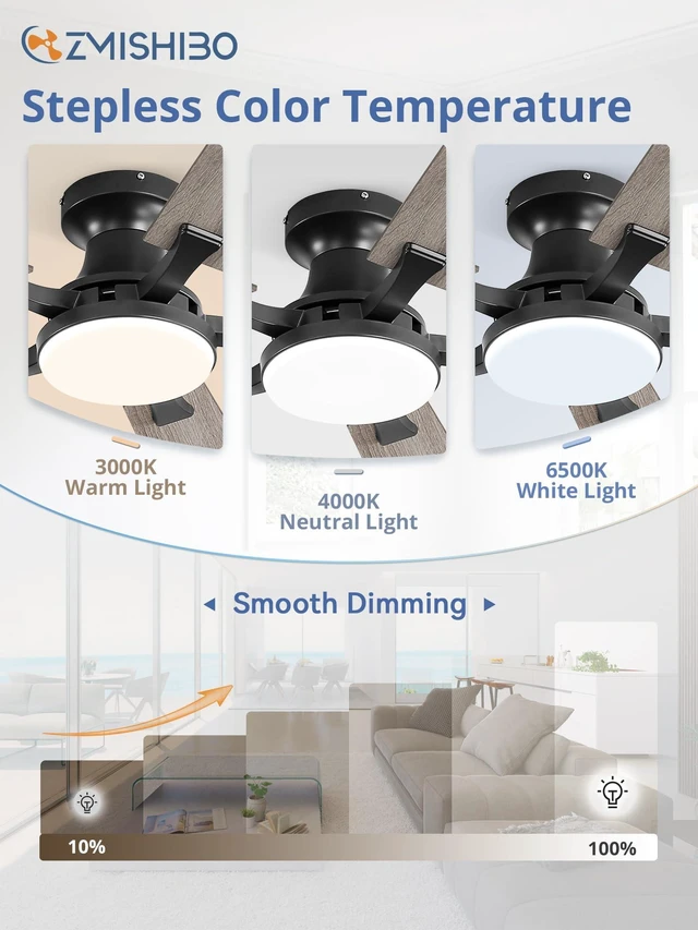 Alt view image 10 of 14 - 52 Inch Ceiling Fans with Lights, Remote&App Control, Flush Mount | Low Profile, Dimmable 20W LED Light, Quiet Reversible Motor, Strong Airflow, Easy Install for Bedroom/Living Room/Apt, Black