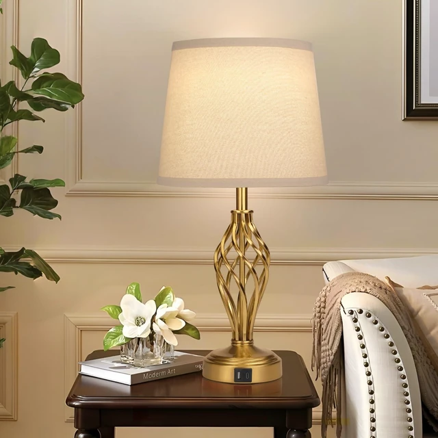 Alt view image 14 of 14 - Touch Table Lamps Set of 2, nightstand lamp with USB Ports Bedside 3 Way Touch dimmer Desk lamp for Living Room Bedroom,Gold Plated Spiral cage Base Design Warm White dimmer Bulbs Included.