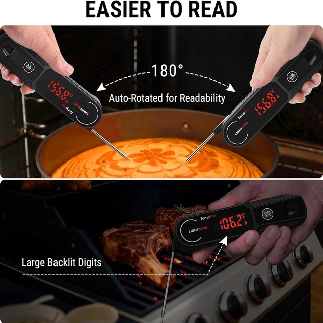 Alt view image 12 of 14 - TempSwift 1 Sec Instant Read Meat Thermometer Digital | Kitchen Food Thermometer with 180° Rotating Display, IP67 Waterproof Cooking Thermometers for Deep Fry Smoker Grill BBQ