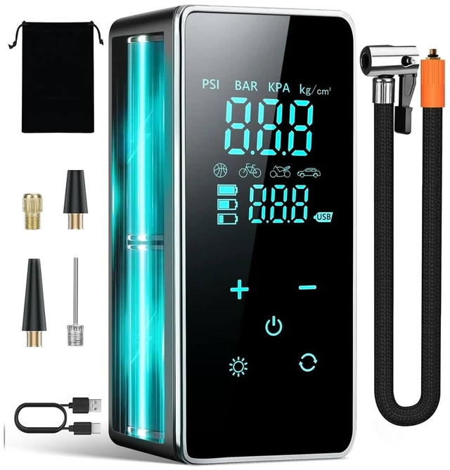 Alt view image 2 of 2 - Tire Inflator Portable Air Compressor 150 PSI Cordless Bike Pump for Car. | Air Pump for Car Tires, Bike Pump with Tire Pressure Gauge,LED Light,Digital Touch Screen