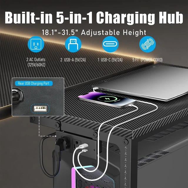 Alt view image 9 of 12 - Adjustable Computer Tower Stand - 18.1"-31.5" PC Cart for Gaming Setups | CPU Tower Stand with 4 Locking Casters, Charging Station & Storage Bag - Large Rolling PC Shelf for Under-Desk or Desk-Side