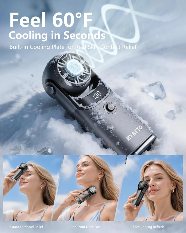 Alt view image 12 of 14 - Mini Handheld Portable Turbo Fan with Cooling Plate, Aluminum Alloy Body, Pocket Size Fan Rechargeable with 100 Speeds, Digital Display, 180° Adjustable Head for Travel Outdoor, Gifts for Women, Men