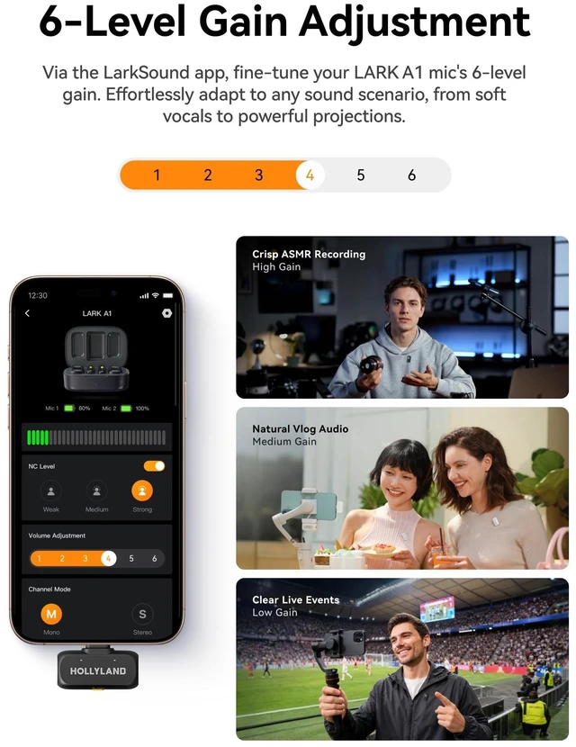 Alt view image 11 of 14 - Lark A1(2TX + USB-C RX), Wireless Microphone for iPhone & Android | Detail-Rich Studio Audio, 3-Level Noise Cancellation, Magnetic Mini Lavalier Mic for Video Recording & Live Streaming