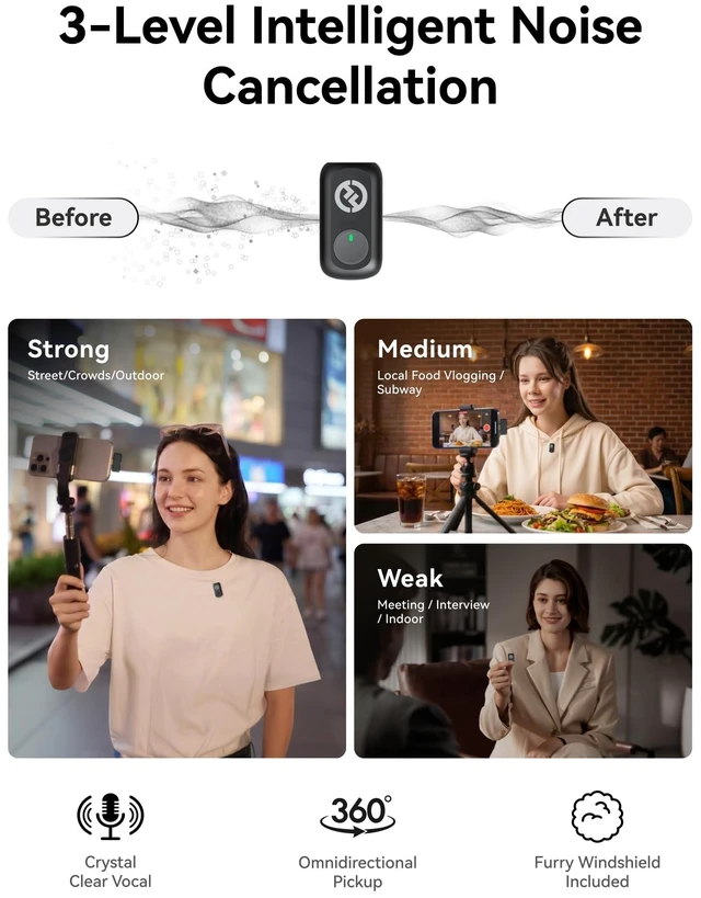 Alt view image 10 of 14 - Lark A1(2TX + USB-C RX), Wireless Microphone for iPhone & Android | Detail-Rich Studio Audio, 3-Level Noise Cancellation, Magnetic Mini Lavalier Mic for Video Recording & Live Streaming