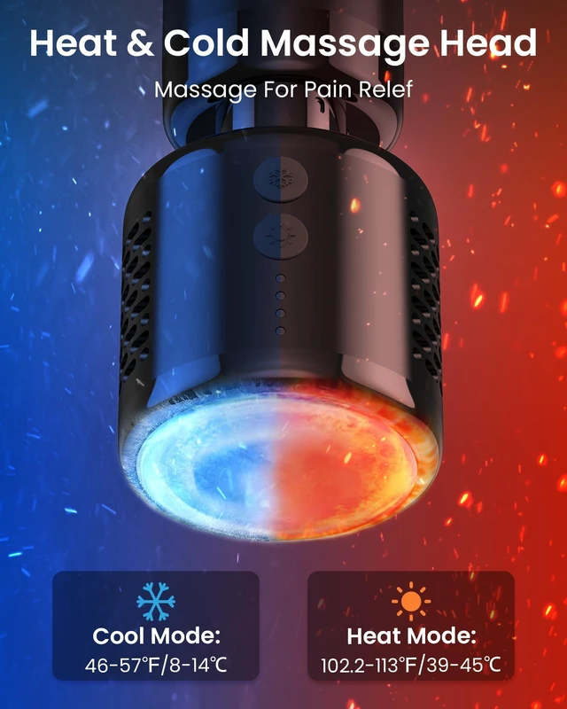 Alt view image 10 of 14 - Massage Gun with Heat and Cold,Massage Gun Deep Tissue with Extension Handle & 3 Adjustable Angles,Handheld Percussion Back Massager for Muscle/Neck/Body Pain Relief,6 Heads,with Case
