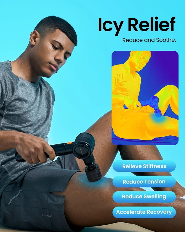 Alt view image 12 of 14 - Massage Gun with Heat and Cold,Massage Gun Deep Tissue with Extension Handle & 3 Adjustable Angles,Handheld Percussion Back Massager for Muscle/Neck/Body Pain Relief,6 Heads,with Case