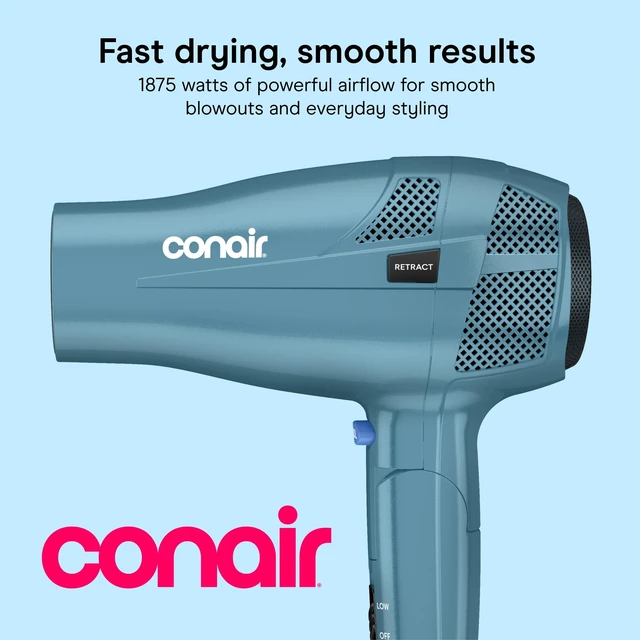 Alt view image 9 of 14 - Travel Hair Dryer, Dual Voltage, Folding Handle, 1875W, Blue | Travel blow dryer for at home and on the go, 1.75-lb. design with dual-voltage compatibility and a retractable 5-foot cord