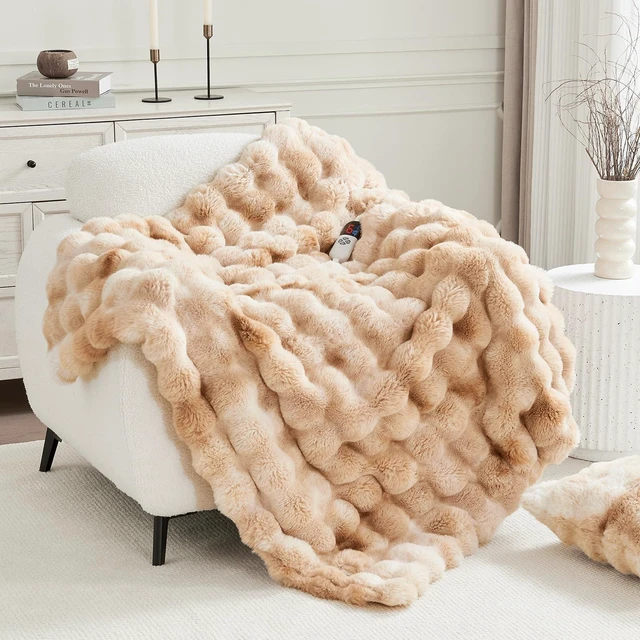 Alt view image 8 of 14 - Faux Fur Heated Throw Blanket for Couch, Women Gift, Tie-Dye Beige | 50"X60" Fluffy Soft Thick Bubble Electric Blanket, 6 Levels Fast Heating Blanket, 4H Timer, Washable, ETL Certified for Sofa