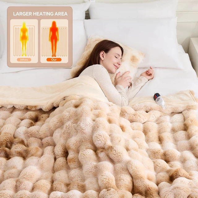 Alt view image 12 of 14 - Faux Fur Heated Throw Blanket for Couch, Women Gift, Tie-Dye Beige | 50"X60" Fluffy Soft Thick Bubble Electric Blanket, 6 Levels Fast Heating Blanket, 4H Timer, Washable, ETL Certified for Sofa