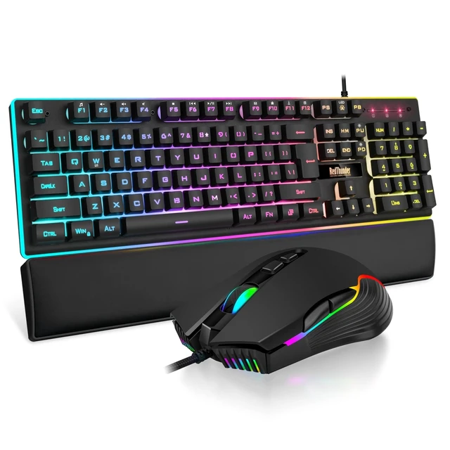 Alt view image 8 of 14 - K10 Wired Gaming Keyboard and Mouse and Wrist Rest Combo, RGB Backlit, Mechanical Feel Anti-ghosting Keyboard + 7D 7200 DPI Mice+Soft Leather Wrist Rest 3 in 1 PC Gamer Accessories(Black)
