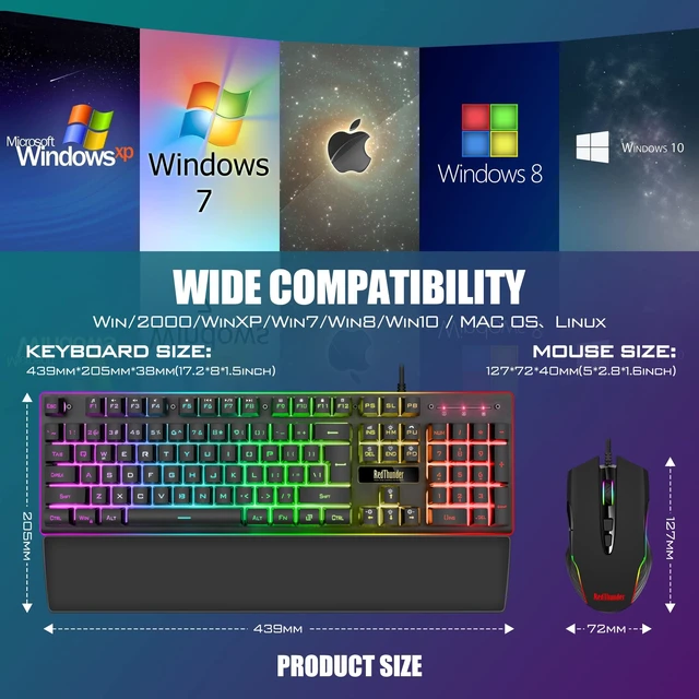 Alt view image 14 of 14 - K10 Wired Gaming Keyboard and Mouse and Wrist Rest Combo, RGB Backlit, Mechanical Feel Anti-ghosting Keyboard + 7D 7200 DPI Mice+Soft Leather Wrist Rest 3 in 1 PC Gamer Accessories(Black)