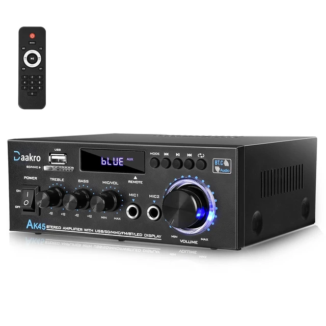Alt view image 8 of 14 - AK45 Stereo Audio Amplifier 300W Bluetooth 5.1 | 2 Channel Power Amplifier System, Home Amplifiers FM Radio, USB, SD Card, with Remote Control Home Theater Audio Stereo