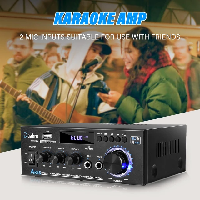 Alt view image 14 of 14 - AK45 Stereo Audio Amplifier 300W Bluetooth 5.1 | 2 Channel Power Amplifier System, Home Amplifiers FM Radio, USB, SD Card, with Remote Control Home Theater Audio Stereo