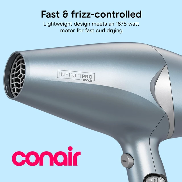 Alt view image 9 of 14 - InfinitiPRO Hair Dryer with Diffuser & Concentrator, 1875W, 1 lb. | Lightweight blow dryer with custom heat and speed and a 5-ft cord for effortless styling on thick, fine, wavy, and curly hair