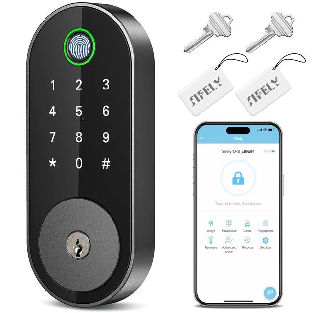 Alt view image 8 of 14 - Fingerprint Smart Deadbolt with Keypad Keyless Entry Lock for Home, Apartment, Office, Airbnb, Rental, Kids & Seniors, App & Code Access, Auto-Lock, Easy DIY Install, Compatible with Alexa & Google