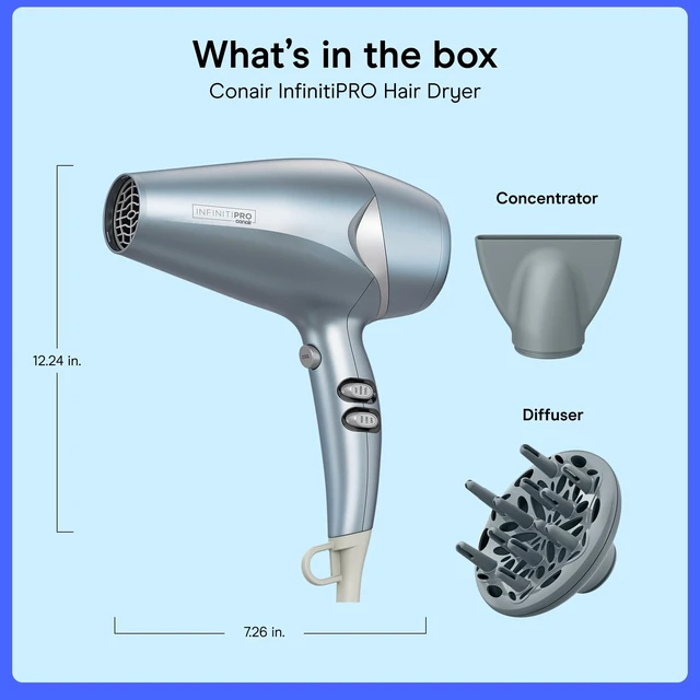Alt view image 14 of 14 - InfinitiPRO Hair Dryer with Diffuser & Concentrator, 1875W, 1 lb. | Lightweight blow dryer with custom heat and speed and a 5-ft cord for effortless styling on thick, fine, wavy, and curly hair