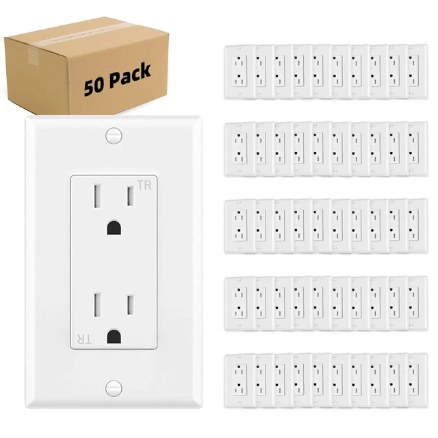 Alt view image 8 of 14 - Outlet Socket, Decorator Receptacle, 15 Amp, 125 Volt, Tamper Resistant, TR Grounding with Wall Plates UL Listed White 50pack (15A)