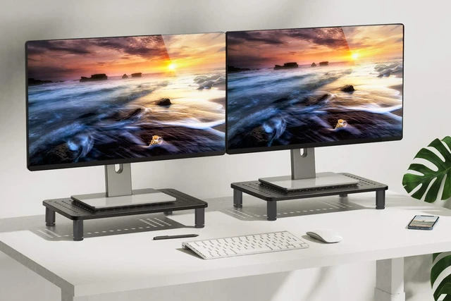Alt view image 14 of 14 - Monitor Riser Laptop Stand, Adjustable Legs, Stackable, 14.5 x 9.25 x 3.125 Inches Max Height, Matte Black Steel, 1 Stand