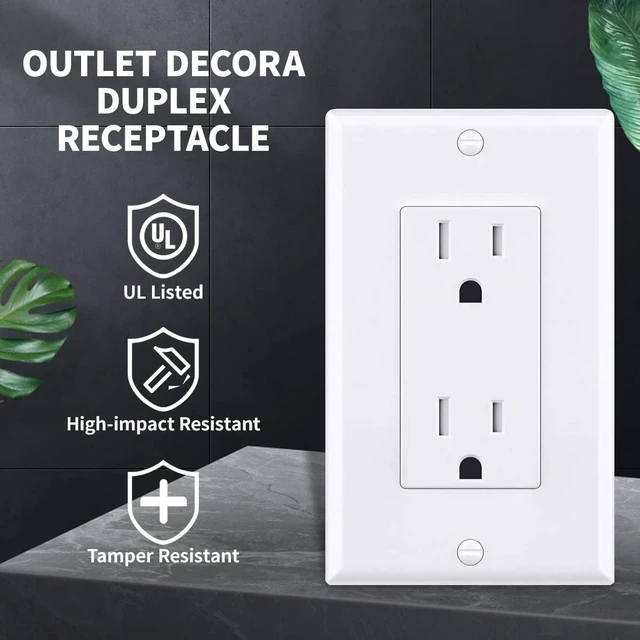 Alt view image 9 of 14 - Outlet Socket, Decorator Receptacle, 15 Amp, 125 Volt, Tamper Resistant, TR Grounding with Wall Plates UL Listed White 50pack (15A)