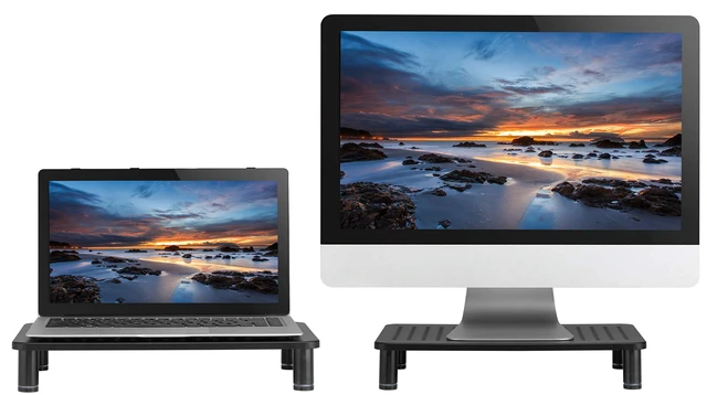 Alt view image 11 of 14 - Monitor Riser Laptop Stand, Adjustable Legs, Stackable, 14.5 x 9.25 x 3.125 Inches Max Height, Matte Black Steel, 1 Stand