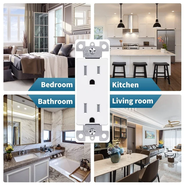 Alt view image 13 of 14 - Outlet Socket, Decorator Receptacle, 15 Amp, 125 Volt, Tamper Resistant, TR Grounding with Wall Plates UL Listed White 50pack (15A)