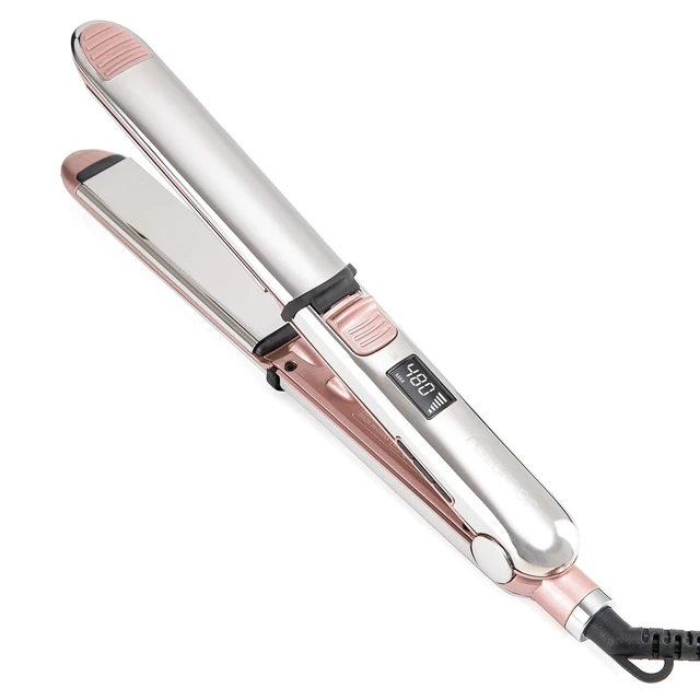 Alt view image 8 of 14 - 2-in-1 Titanium Ionic Flat Iron, Hair Straightener & Curler | Professional Styling Tool, Fast Heating, Dual Voltage 110-240V, Adjustable Temperature, Pink, For All Hair Types