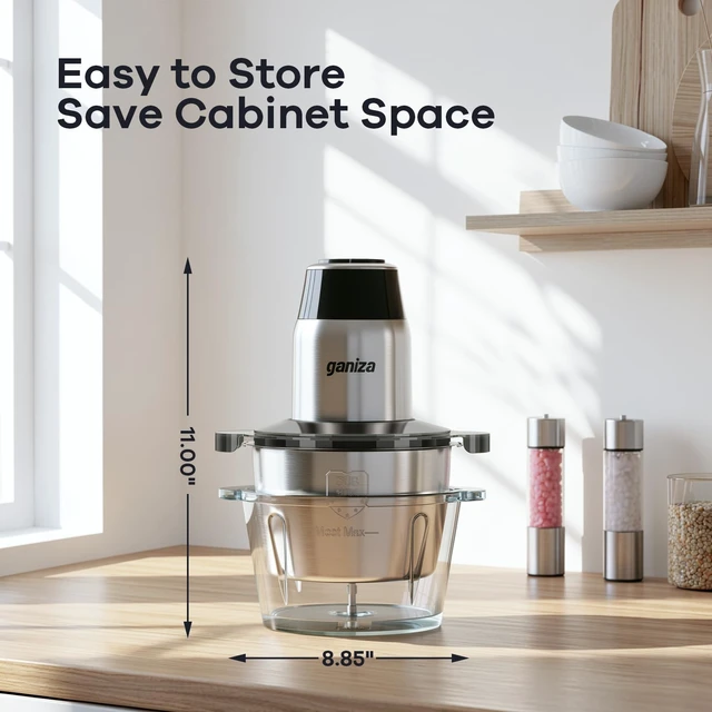 Alt view image 9 of 14 - Food Processors with 2 Bowls, 450W Meat Grinder Vegetable Chopper | 2-Speed Electric Food Chopper with 8 Cup Glass & 8 Cup Stainless Steel Bowls -Includes 2 Sets of Blades for Fruits/Meat/Nuts
