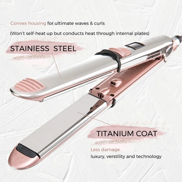 Alt view image 9 of 14 - 2-in-1 Titanium Ionic Flat Iron, Hair Straightener & Curler | Professional Styling Tool, Fast Heating, Dual Voltage 110-240V, Adjustable Temperature, Pink, For All Hair Types