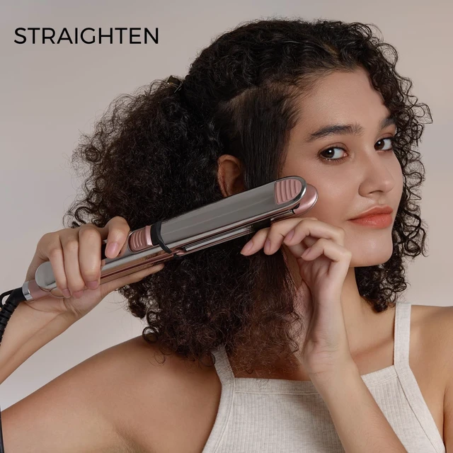 Alt view image 13 of 14 - 2-in-1 Titanium Ionic Flat Iron, Hair Straightener & Curler | Professional Styling Tool, Fast Heating, Dual Voltage 110-240V, Adjustable Temperature, Pink, For All Hair Types