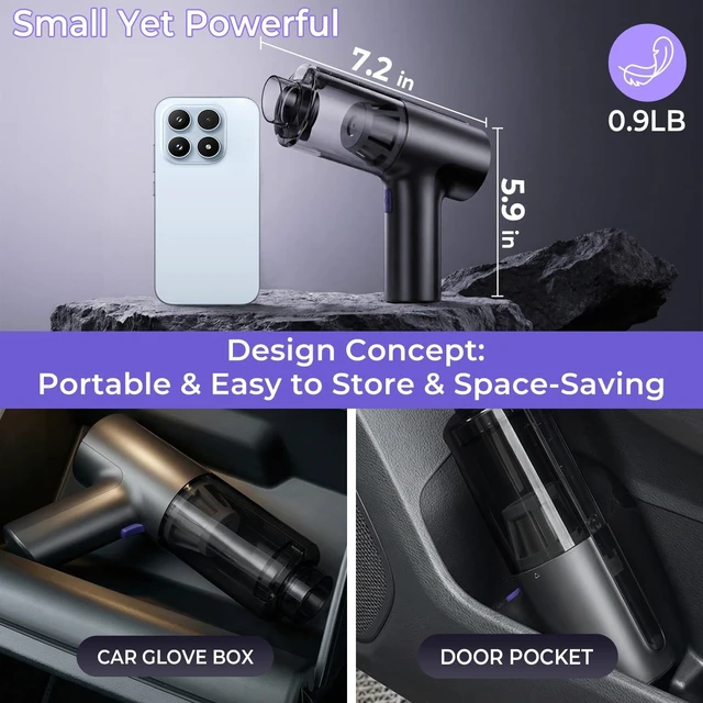 Alt view image 9 of 14 - Car Vacuum Portable Cordless, Handheld Vacuum Cleaner Mini Small | 20000Pa High Suction, 80000RPM Brushless Motor, 7 Nozzles Car Cleaning Kit with Air Duster Blower for Car Interior, Pet Hair