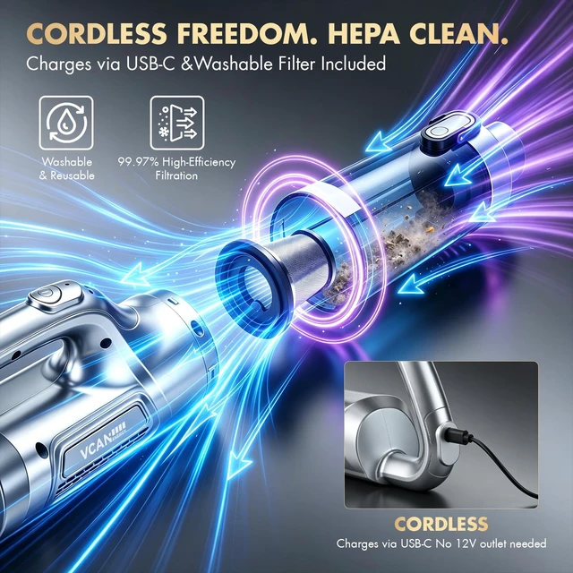 Alt view image 9 of 14 - 29PCS Car Cleaning Kit Interior Detailing for Men WomenGrey | 17000PA High Power Handheld Cordless Car Vacuum Rechargeable, Detailing Brush Set, Windshield Cleaner Tool, Tire Brush