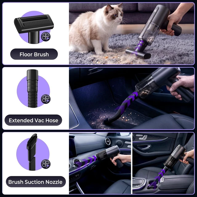 Alt view image 14 of 14 - Car Vacuum Portable Cordless, Handheld Vacuum Cleaner Mini Small | 20000Pa High Suction, 80000RPM Brushless Motor, 7 Nozzles Car Cleaning Kit with Air Duster Blower for Car Interior, Pet Hair