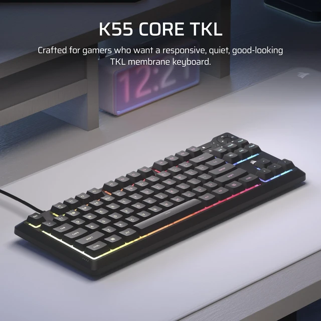 Alt view image 9 of 14 - K55 CORE TKL RGB Gaming Keyboard Tenkeyless, 8-Zone RGB, Quiet Membrane Keys, Spill Resistant, Media Keys, 1000Hz Polling NA Layout Black