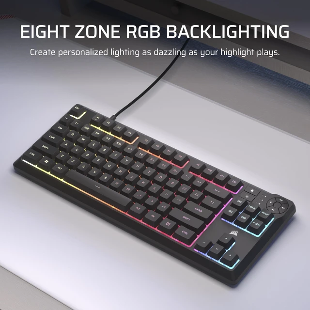 Alt view image 13 of 14 - K55 CORE TKL RGB Gaming Keyboard Tenkeyless, 8-Zone RGB, Quiet Membrane Keys, Spill Resistant, Media Keys, 1000Hz Polling NA Layout Black